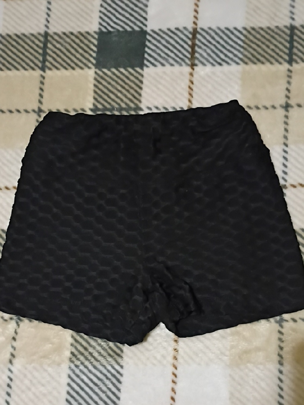 Textured Black High-Waist Shorts